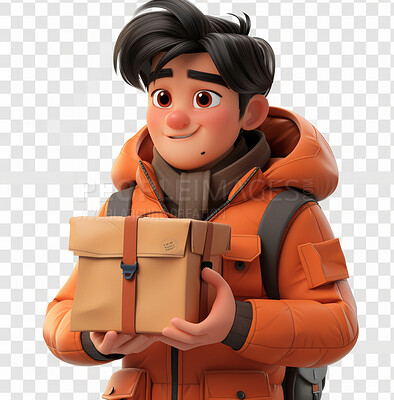 Cartoon, package and illustration for animation or delivery in 3d. Character or concept for mock up. Realistic, innovative rendering. Graphic, design and creative inspiration in cutting-edge visuals.