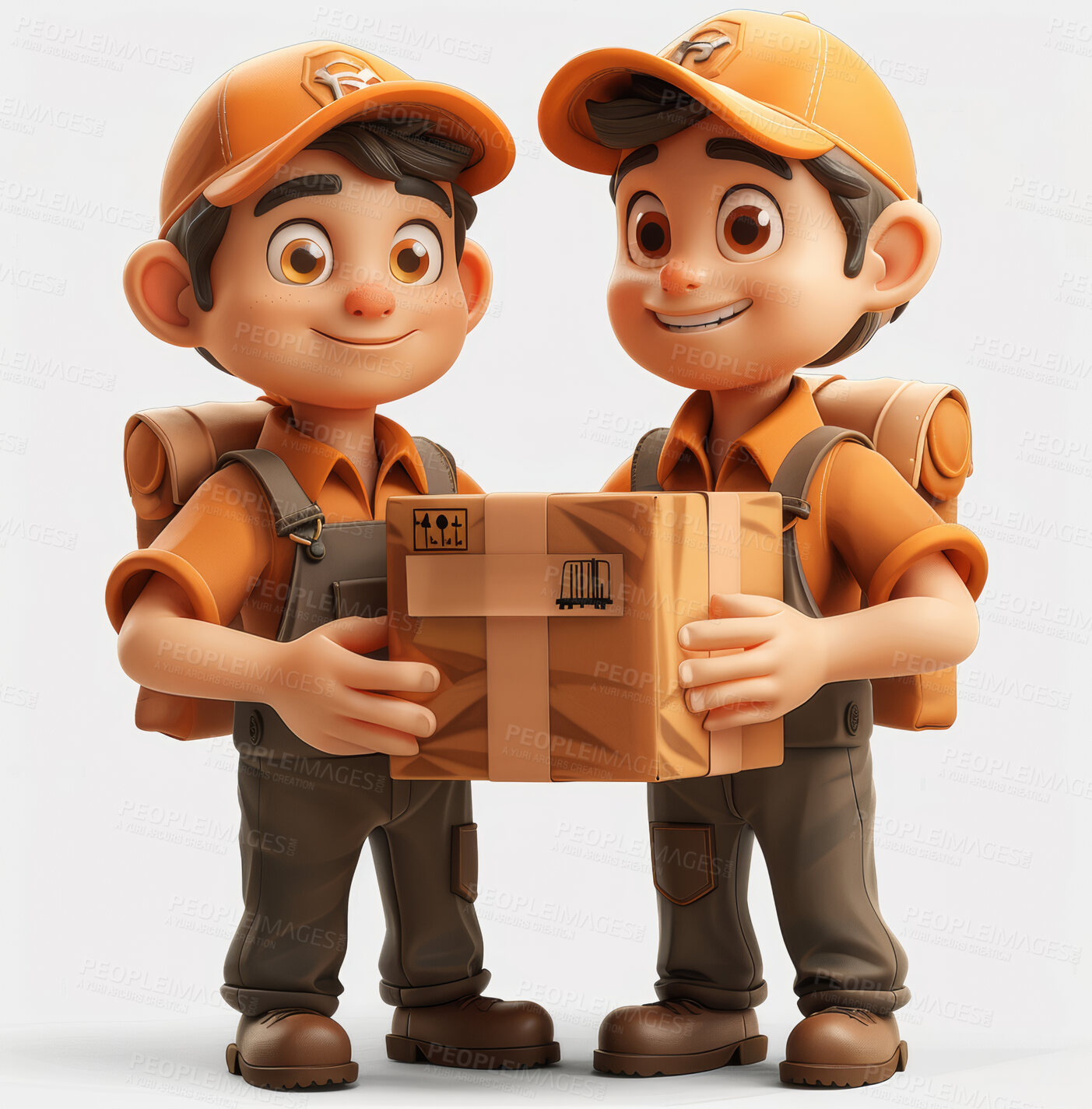 Buy stock photo Cartoon, package and illustration for animation or delivery in 3d. Character or concept for mock up. Realistic, innovative rendering. Graphic, design and creative inspiration in cutting-edge visuals.