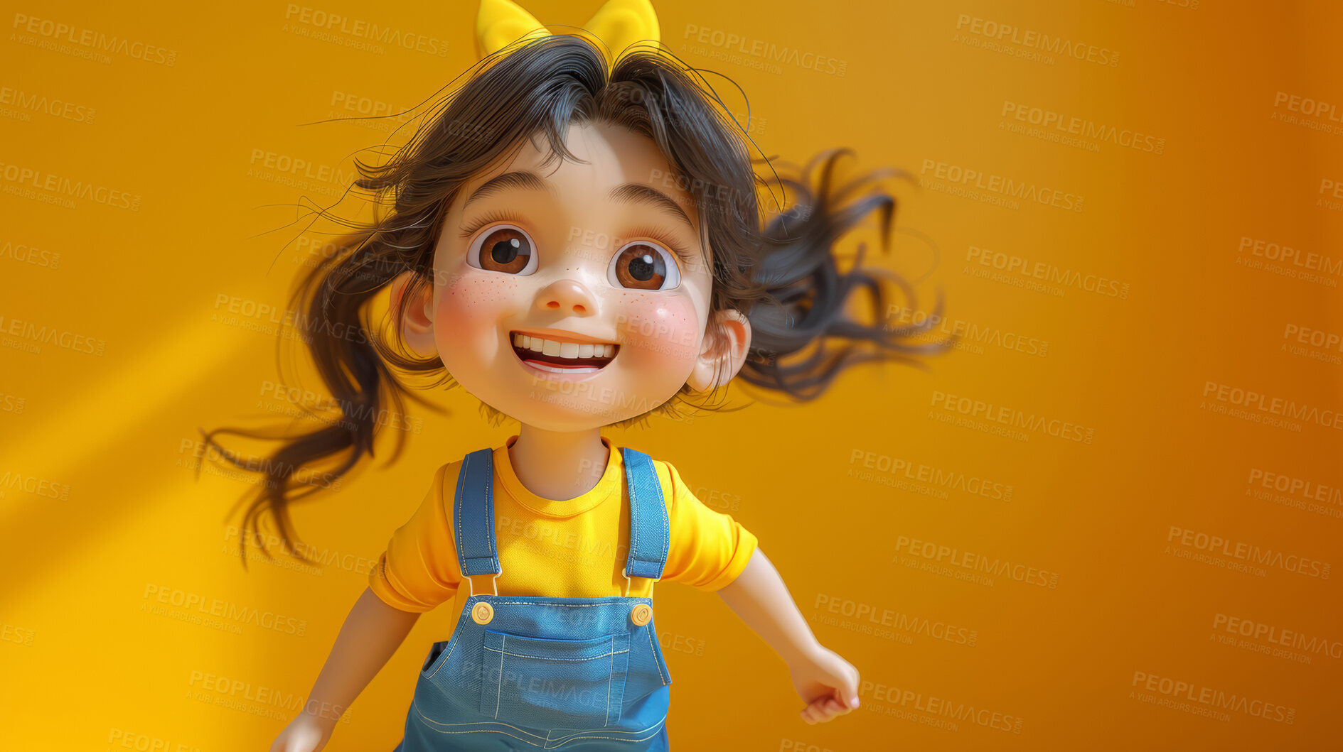 Buy stock photo Cartoon girl, 3D and illustration for animation on backdrop. Character or studio concept for mock up. Realistic, innovative rendering. Graphic, design and creative inspiration in cutting-edge visuals.