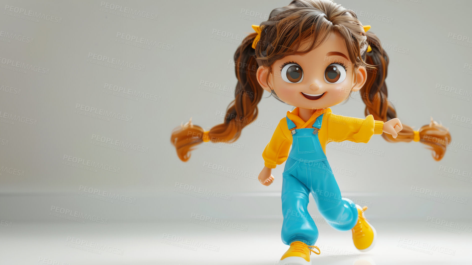 Buy stock photo Cartoon girl, 3D and illustration for animation on backdrop. Character or studio concept for mock up. Realistic, innovative rendering. Graphic, design and creative inspiration in cutting-edge visuals.