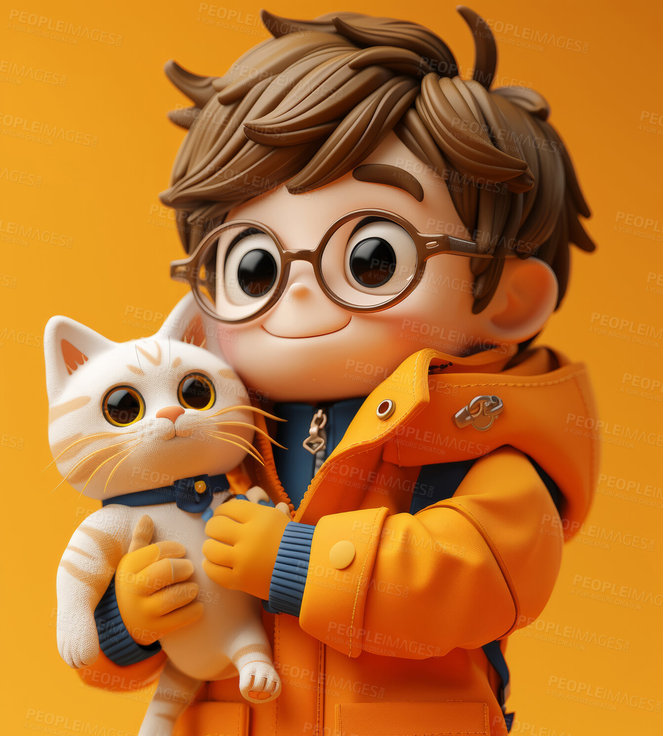 Buy stock photo Cartoon, 3D and illustration for animation with cat. Character or studio concept for mock up. Realistic, innovative rendering. Graphic, design  and creative inspiration in cutting-edge visuals.