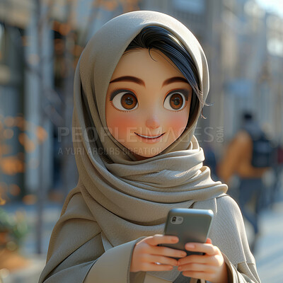 Arab female, 3D and illustration for animation, character or portrait concept for mock up. Realistic, innovative rendering. Graphic, design and creative inspiration in cutting-edge visuals.