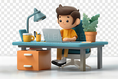 Buy stock photo 3d, cartoon and office for social media on backdrop. Character or studio concept for mock up. Realistic, illustration rendering. Graphic, design and creative inspiration in cutting-edge visuals.
