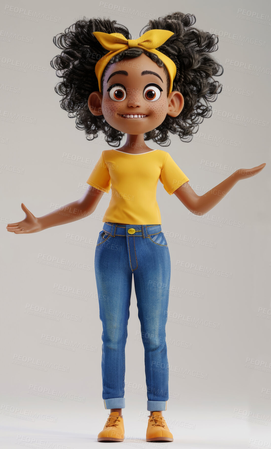 Buy stock photo 3d, cartoon and african for social media on backdrop. Character or studio concept for mock up. Realistic, illustration rendering. Graphic, design and creative inspiration in cutting-edge visuals.