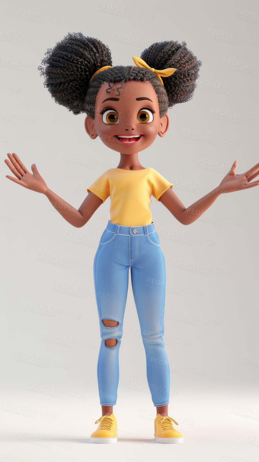 Buy stock photo 3d, cartoon and african for social media on backdrop. Character or studio concept for mock up. Realistic, illustration rendering. Graphic, design and creative inspiration in cutting-edge visuals.