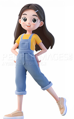 Buy stock photo 3d, cartoon and influencer for social media on backdrop. Character or studio concept for mock up. Realistic, illustration rendering. Graphic, design and creative inspiration in cutting-edge visuals.