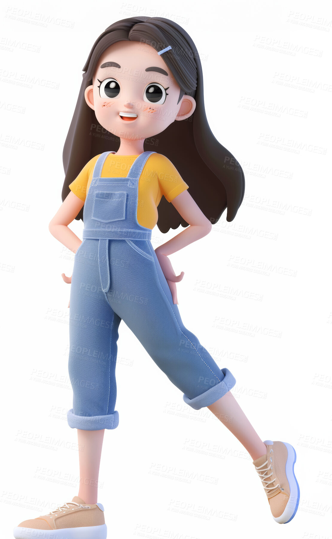 Buy stock photo 3d, cartoon and influencer for social media on backdrop. Character or studio concept for mock up. Realistic, illustration rendering. Graphic, design and creative inspiration in cutting-edge visuals.