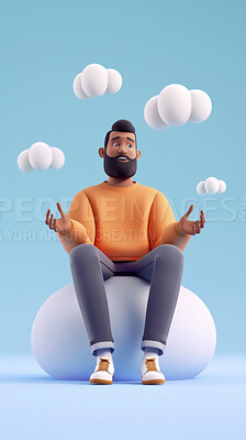 Buy stock photo 3d, cartoon and influencer for social media on backdrop. Character or studio concept for mock up. Realistic, illustration rendering. Graphic, design and creative inspiration in cutting-edge visuals.