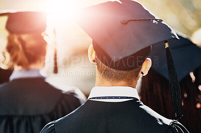 Buy stock photo Rearview shot of students on graduation day