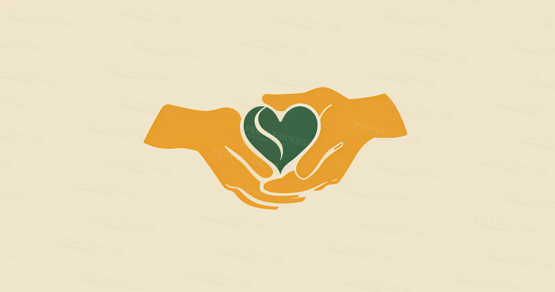 Buy stock photo Charity, artwork and illustration of colourful hand holding a heart for support, relief and donations. Closeup, mockup and awareness poster or banner for background, wallpaper and digital design