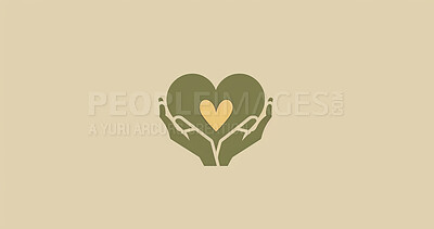 Charity, artwork and illustration of colourful hand holding a heart for support, relief and donations. Closeup, mockup and awareness poster or banner for background, wallpaper and digital design