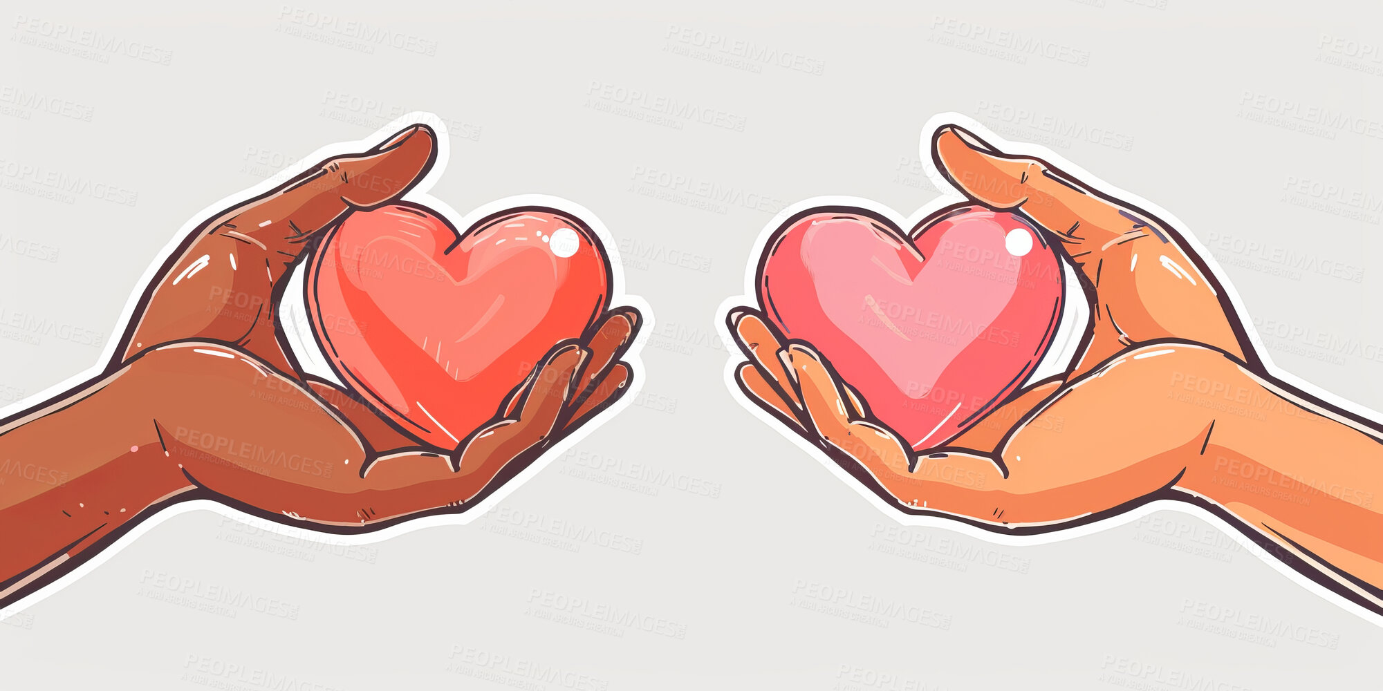 Buy stock photo Charity, artwork and illustration of colourful hand holding a heart for support, relief and donations. Closeup, mockup and awareness poster or banner for background, wallpaper and digital design