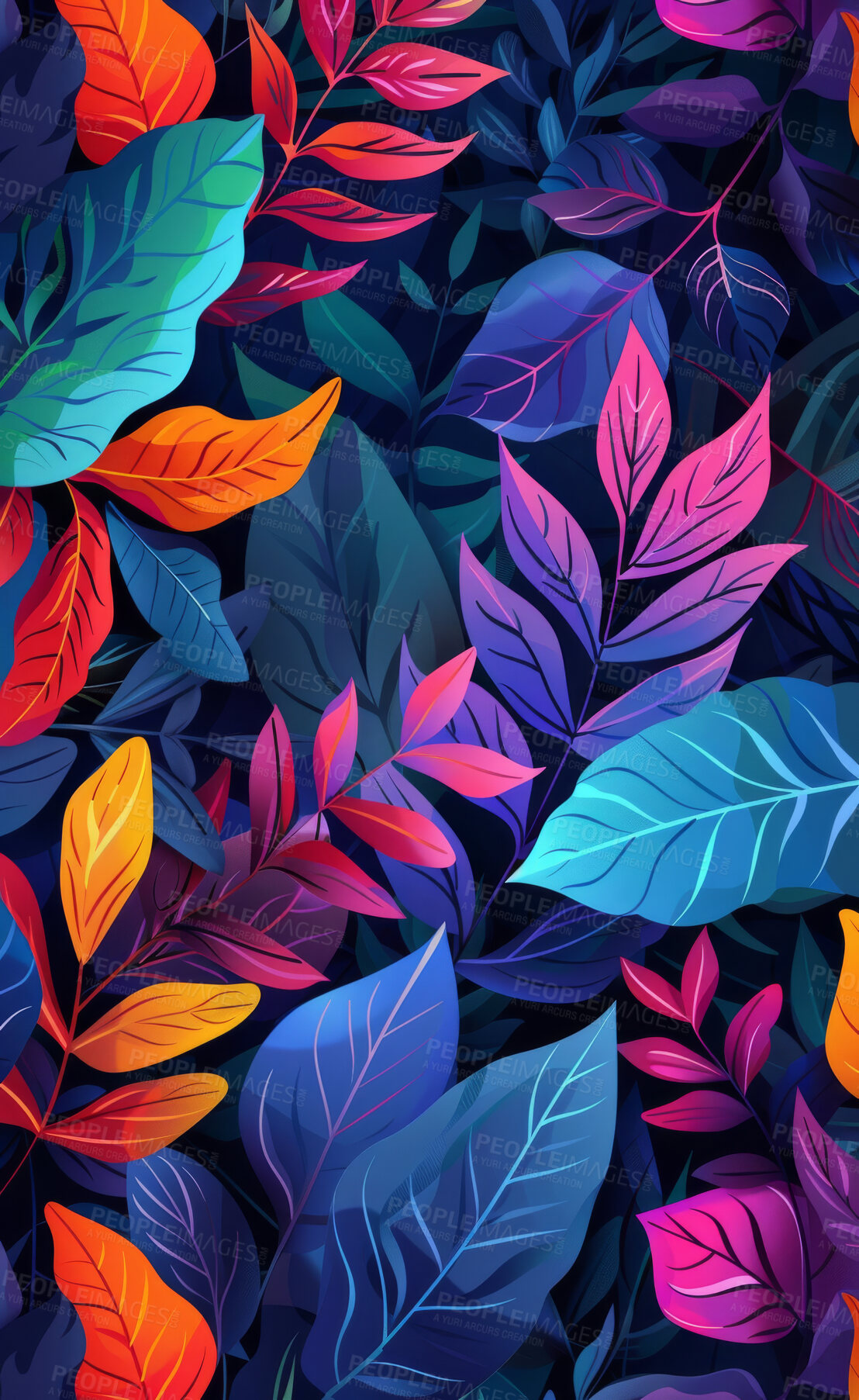 Buy stock photo Background, wallpaper or abstract plants on canvas for wall frame, backdrop or print. Colourful, creative art or beautiful texture painting for interior artwork, copyspace and creativity inspiration