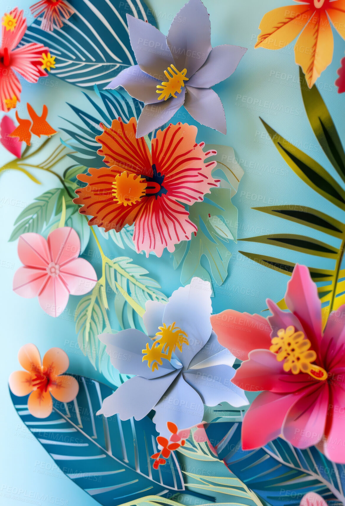 Buy stock photo Background, wallpaper or abstract flower on canvas for wall frame, backdrop or print. Colourful, creative art and beautiful texture painting for interior artwork, copyspace and creativity inspiration