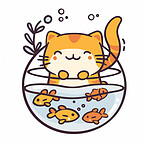 Adorable cat, fish and illustration for sweetness. Cute depictions of cats and fish, adding charm and warmth to décor. Enhance spaces with sweet illustrations.