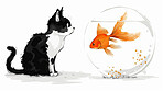 Adorable cat, fish and illustration for sweetness. Cute depictions of cats and fish, adding charm and warmth to décor. Enhance spaces with sweet illustrations.