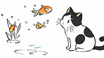 Adorable cat, fish and illustration for sweetness. Cute depictions of cats and fish, adding charm and warmth to décor. Enhance spaces with sweet illustrations.