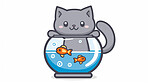 Adorable cat, fish and illustration for sweetness. Cute depictions of cats and fish, adding charm and warmth to décor. Enhance spaces with sweet illustrations.