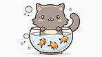 Adorable cat, fish and illustration for sweetness. Cute depictions of cats and fish, adding charm and warmth to décor. Enhance spaces with sweet illustrations.