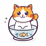 Adorable cat, fish and illustration for sweetness. Cute depictions of cats and fish, adding charm and warmth to décor. Enhance spaces with sweet illustrations.