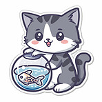 Adorable cat, fish and illustration for sweetness. Cute depictions of cats and fish, adding charm and warmth to décor. Enhance spaces with sweet illustrations.