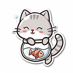 Adorable cat, fish and illustration for sweetness. Cute depictions of cats and fish, adding charm and warmth to décor. Enhance spaces with sweet illustrations.