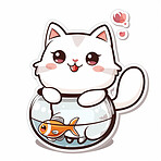 Adorable cat, fish and illustration for sweetness. Cute depictions of cats and fish, adding charm and warmth to décor. Enhance spaces with sweet illustrations.