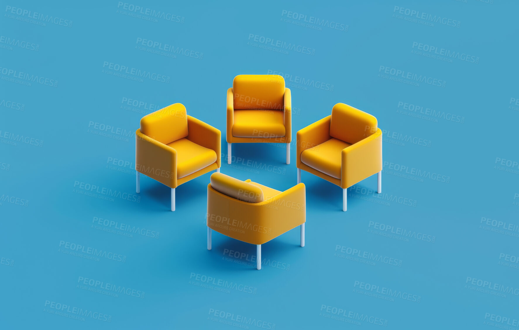 Buy stock photo Chair, decor and furniture against a blue background for employment vacancy, hiring concept or recruitment agency. Mockup, design and layout with copyspace for branding and marketing wallpaper