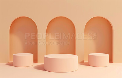 Buy stock photo Podium, studio or stage design template for your beauty product placement, advertising or marketing backdrop. Empty, modern and beautiful platform for business branding, background or showroom mockup