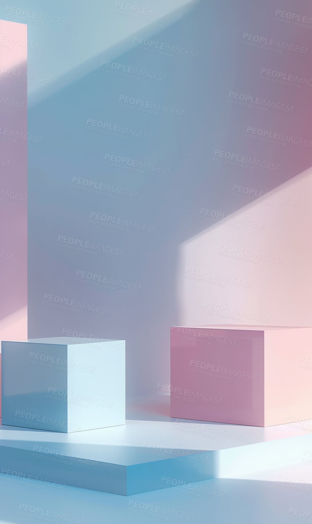 Buy stock photo Podium, studio or stage design template for your beauty product placement, advertising or marketing backdrop. Empty, modern and beautiful platform for business branding, background or showroom mockup