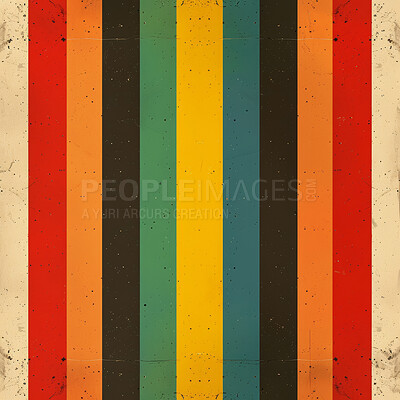 Retro stripes, graphic and illustration for vintage poster or design. Background, artwork and banner with colour and grunge effects. Wallpaper, mockup and backdrop for creativity and trendy pop culture.