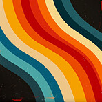 Retro curves, graphic and illustration for vintage poster or design. Background, artwork and banner with colour and grunge effects. Wallpaper, mockup and backdrop for creativity and trendy pop culture.