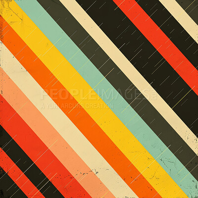 Retro stripes, graphic and illustration for vintage poster or design. Background, artwork and banner with colour and grunge effects. Wallpaper, mockup and backdrop for creativity and trendy pop culture.