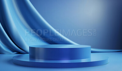 Buy stock photo Podium, blue studio or stage design template for your product placement, advertising or marketing backdrop. Empty, modern and beautiful platform for business branding, background or showroom mockup