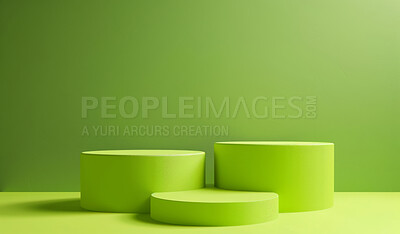 Podium, green studio or stage design template for your product placement, advertising or marketing backdrop. Empty, modern and beautiful platform for business branding, background or showroom mockup