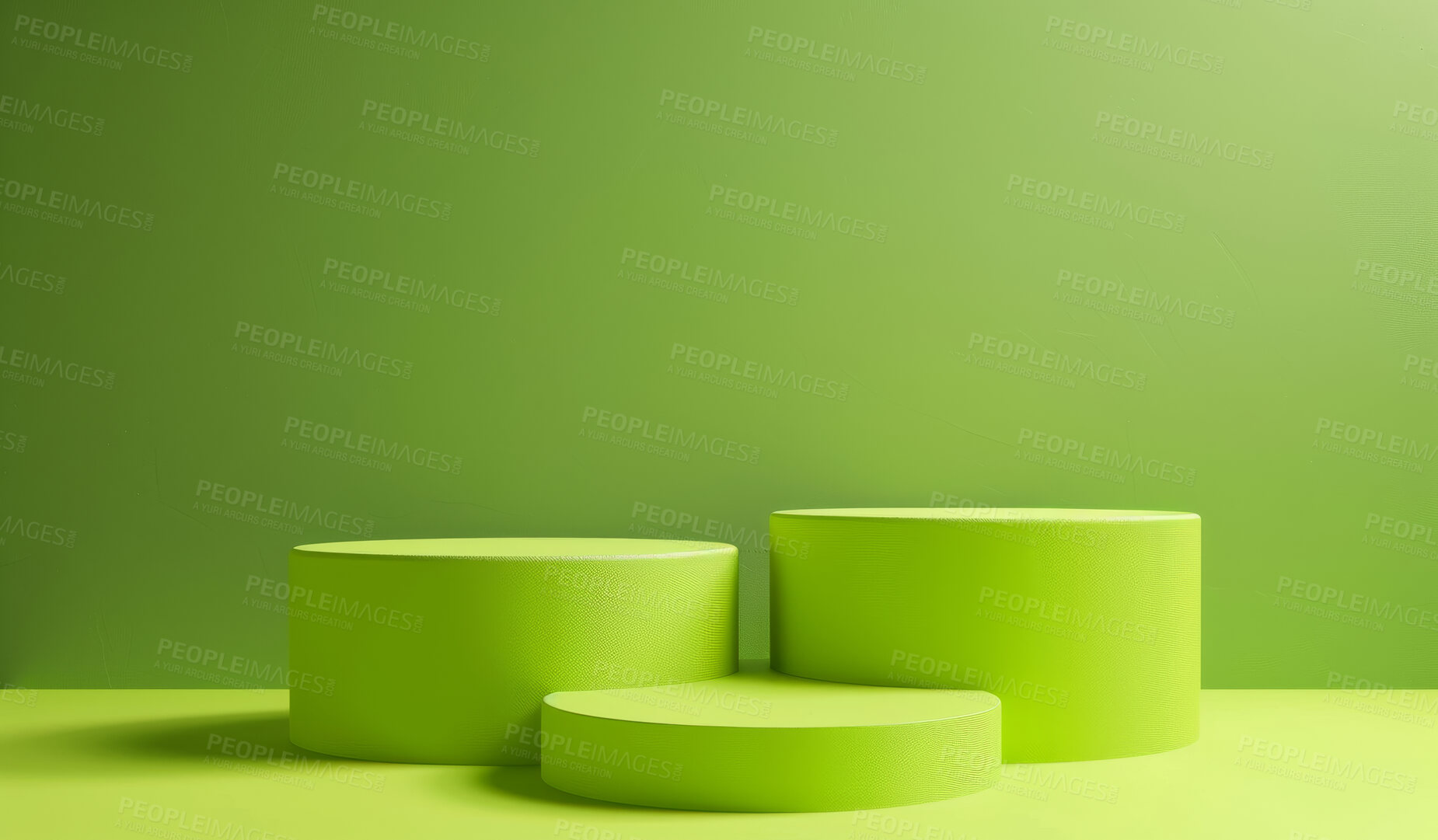 Buy stock photo Podium, green studio or stage design template for your product placement, advertising or marketing backdrop. Empty, modern and beautiful platform for business branding, background or showroom mockup