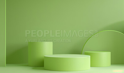 Podium, green studio or stage design template for your product placement, advertising or marketing backdrop. Empty, modern and beautiful platform for business branding, background or showroom mockup