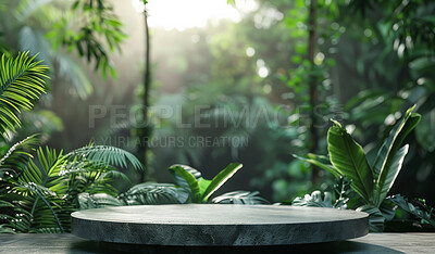 Podium, jungle or stage design template for your product placement, advertising or marketing backdrop. Empty, modern and beautiful platform for business branding, background or showroom mockup