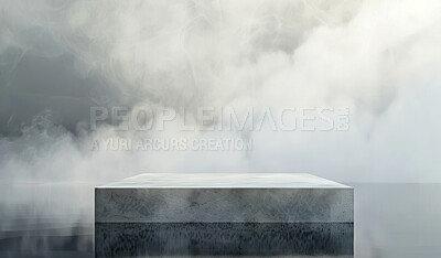 Podium, fog scene or stage design template for your product placement, advertising or marketing backdrop. Empty, modern and beautiful platform for business branding, background or showroom mockup