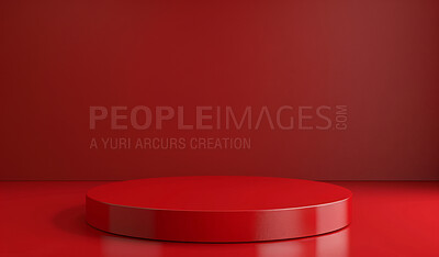 Podium, red studio or stage design template for your product placement, advertising or marketing backdrop. Empty, modern and beautiful platform for business branding, background or showroom mockup