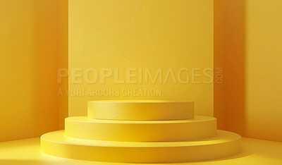 Podium, yellow or stage design template for your product placement, advertising or marketing backdrop. Empty, modern and beautiful platform for business branding, background or showroom mockup
