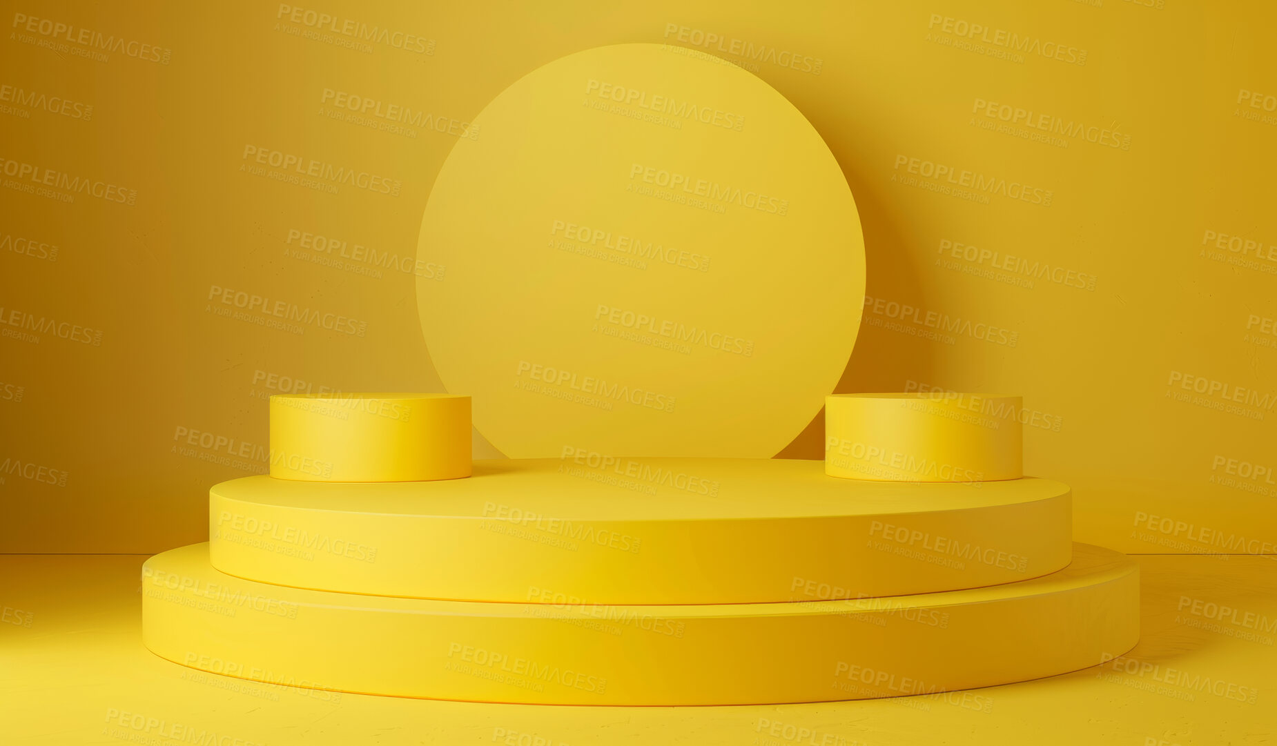 Buy stock photo Podium, yellow or stage design template for your product placement, advertising or marketing backdrop. Empty, modern and beautiful platform for business branding, background or showroom mockup