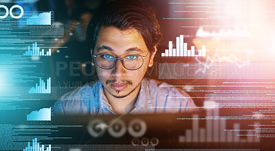Buy stock photo Shot of a computer programmer looking through data in the office