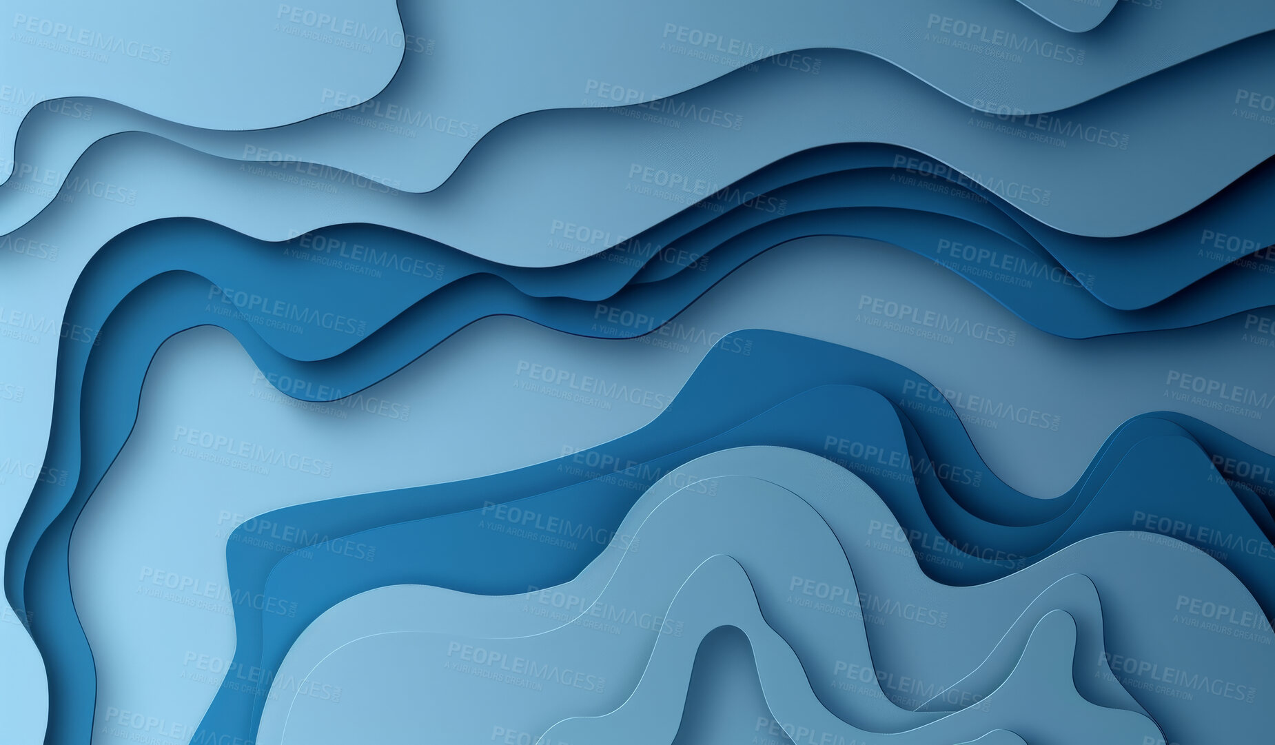 Buy stock photo Abstract, paper and creative design in the style of curves for backdrop, wallpaper or graphic poster advertising with copyspace. Blue, layers and craft template for background, banner or mockup