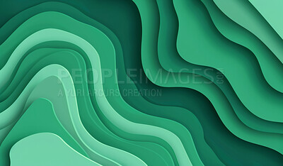 Abstract, paper and creative design in the style of curves for backdrop, wallpaper or graphic poster advertising with copyspace. Green, layers and craft template for background, banner or mockup