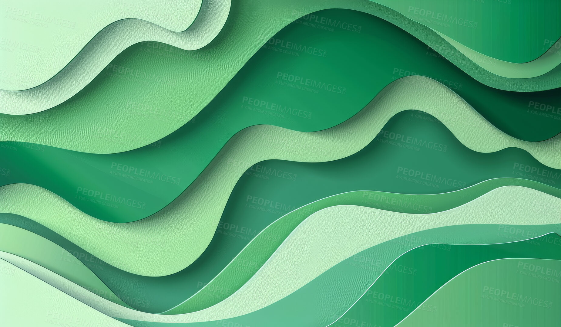 Buy stock photo Abstract, paper and creative design in the style of curves for backdrop, wallpaper or graphic poster advertising with copyspace. Green, layers and craft template for background, banner or mockup