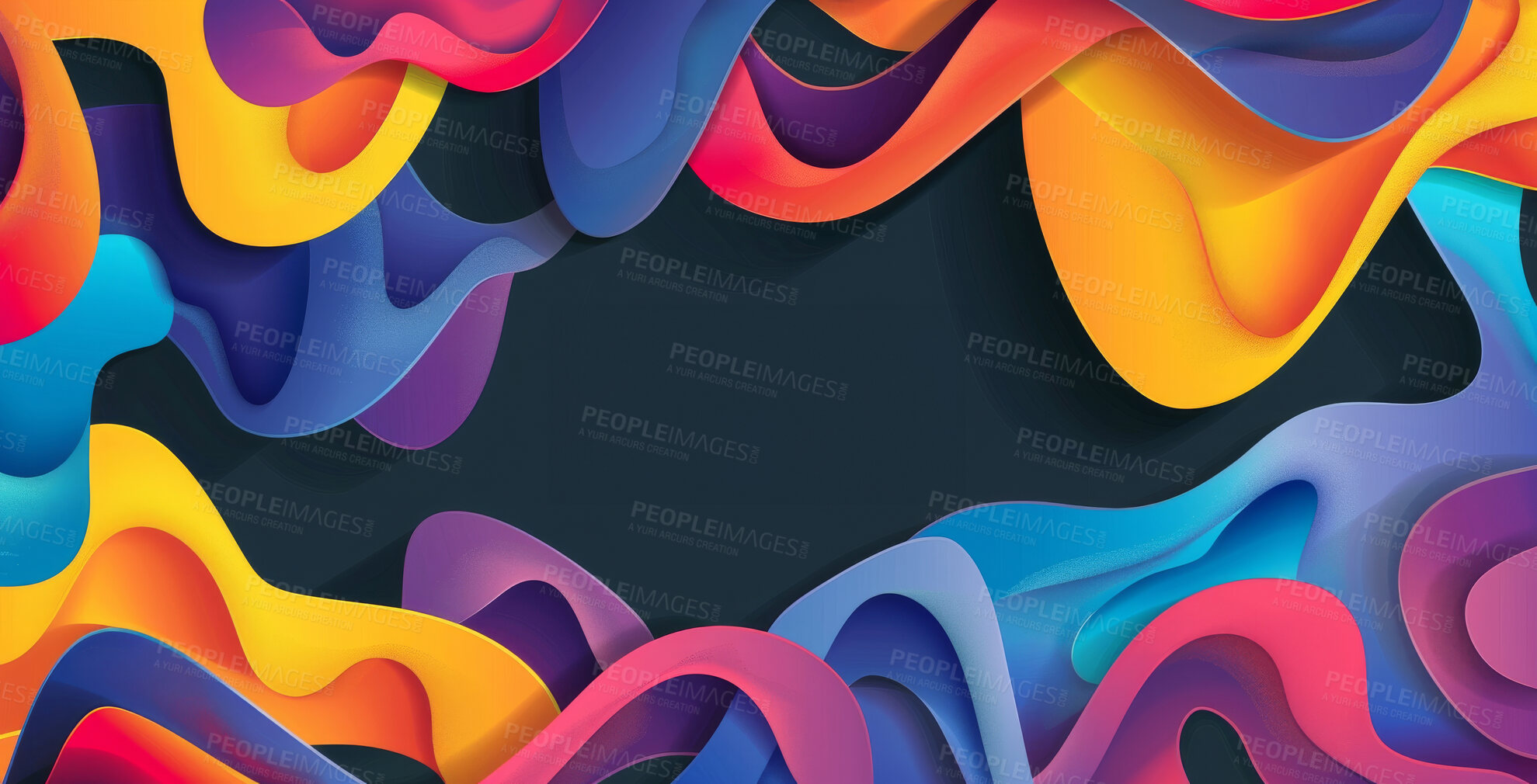 Buy stock photo Abstract, paper and creative design in the style of curves for backdrop, wallpaper or graphic poster advertising with copyspace. Rainbow, layers and craft template for background, banner or mockup