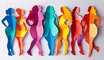 Women, silhouette and creative design in the style of paper for feminism, diversity or body positive poster with copyspace. Rainbow, layers and craft template for background, banner or Women's rights