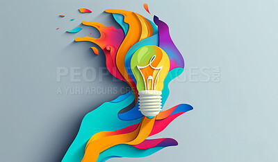 Abstract, lightbulb and creative design in the style of paper for backdrop, wallpaper or graphic poster advertising with copyspace. Color, layers or craft template for inspiration, idea or creativity