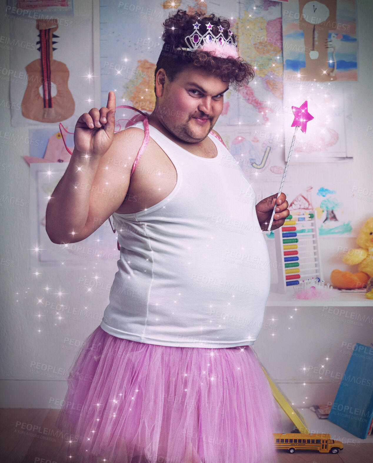 Buy stock photo An overweight man dressed as the tooth fairy